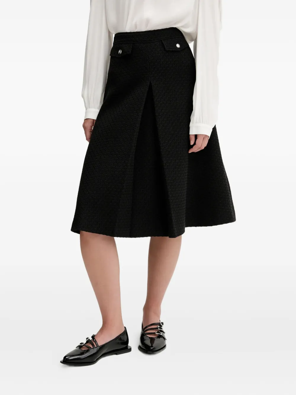 Hugo Boss Tweed A-line Midi Skirt In Black