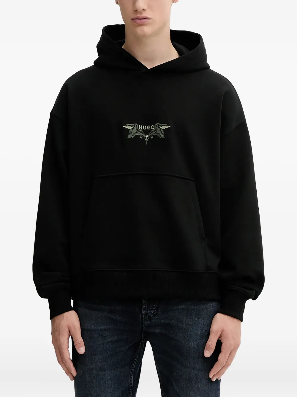 HUGO Hoodie met borduurwerk Zwart