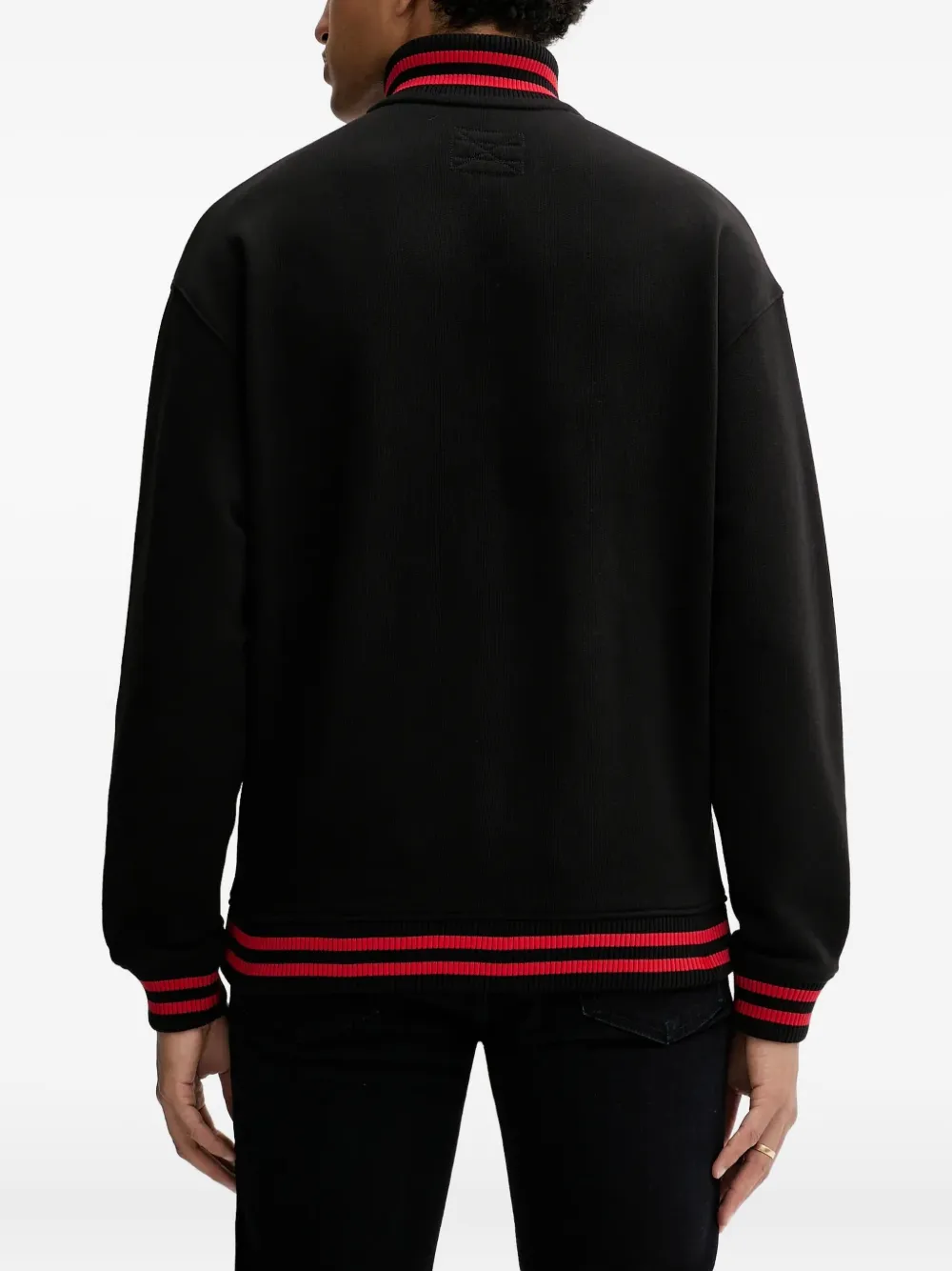 HUGO Sweater met geborduurd wapenschild en halve rits Zwart