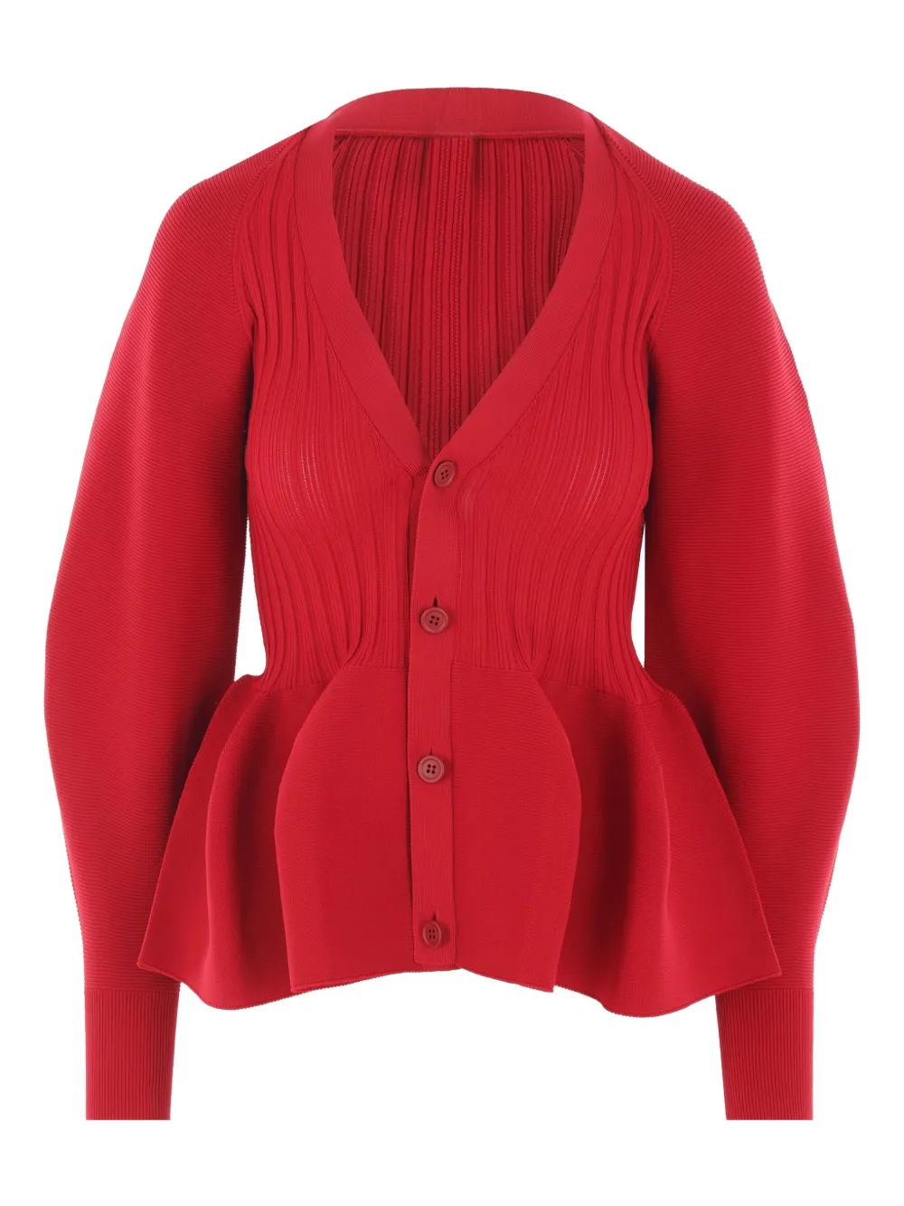 Cfcl Ribbed Peplum Cardigan In Red