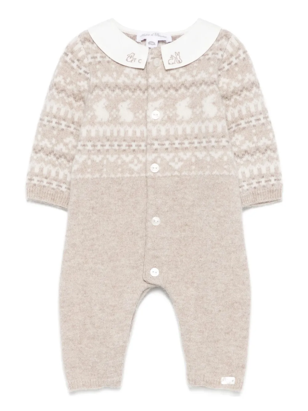 Tartine Et Chocolat Fair-isle Collared Romper In Neutral