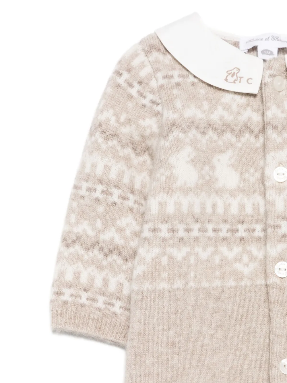 Tartine Et Chocolat Fair-isle Collared Romper In Neutral