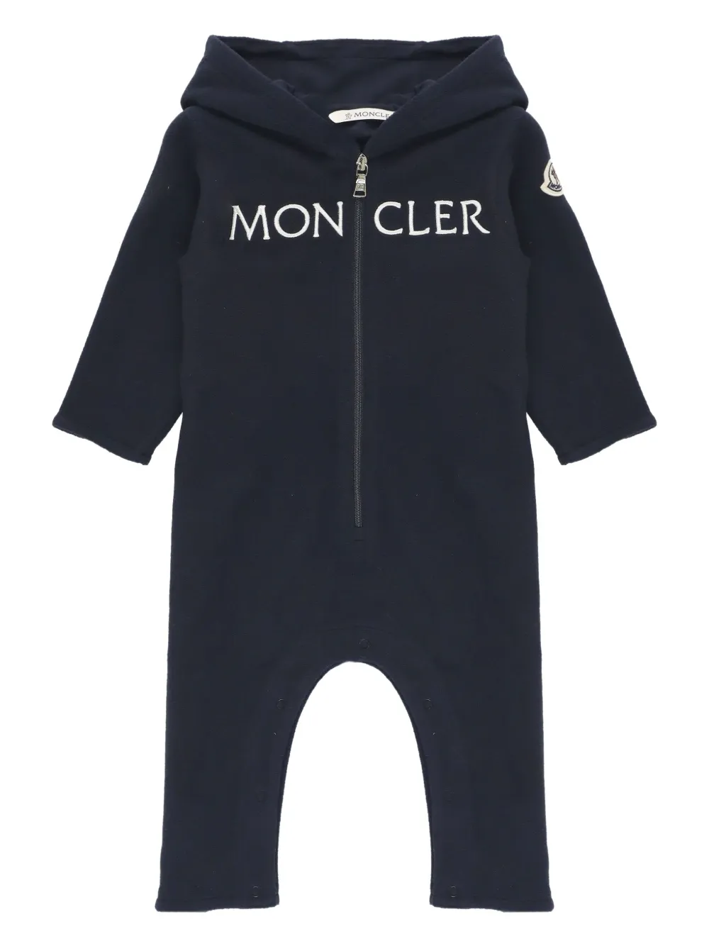 Moncler Enfant hooded embroidered-logo romper Blauw