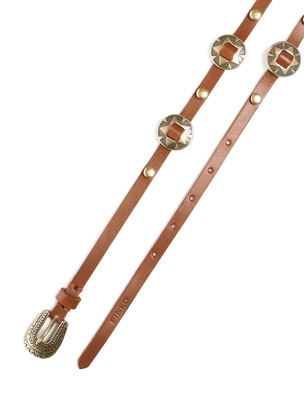 PINKO Leren riem met metallic gesp en studs Bruin