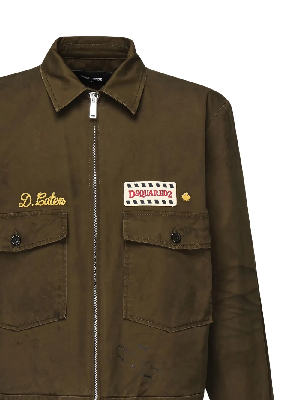 Dsquared2 Embroidered Patch Zip-up Jacket In Green