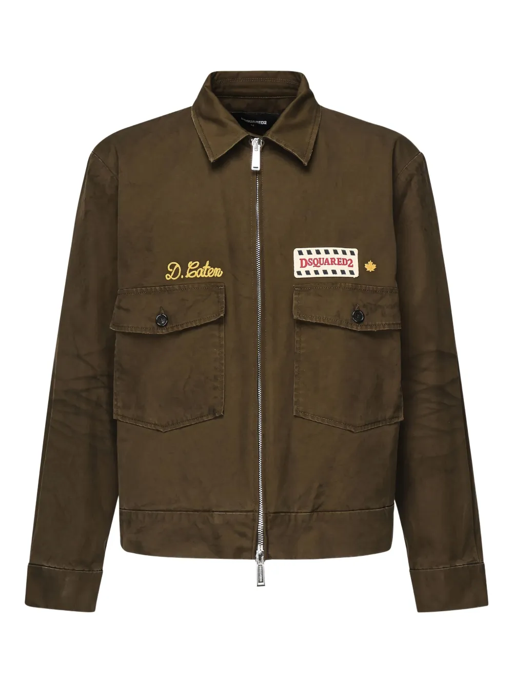 Dsquared2 Embroidered Patch Zip-up Jacket In Green