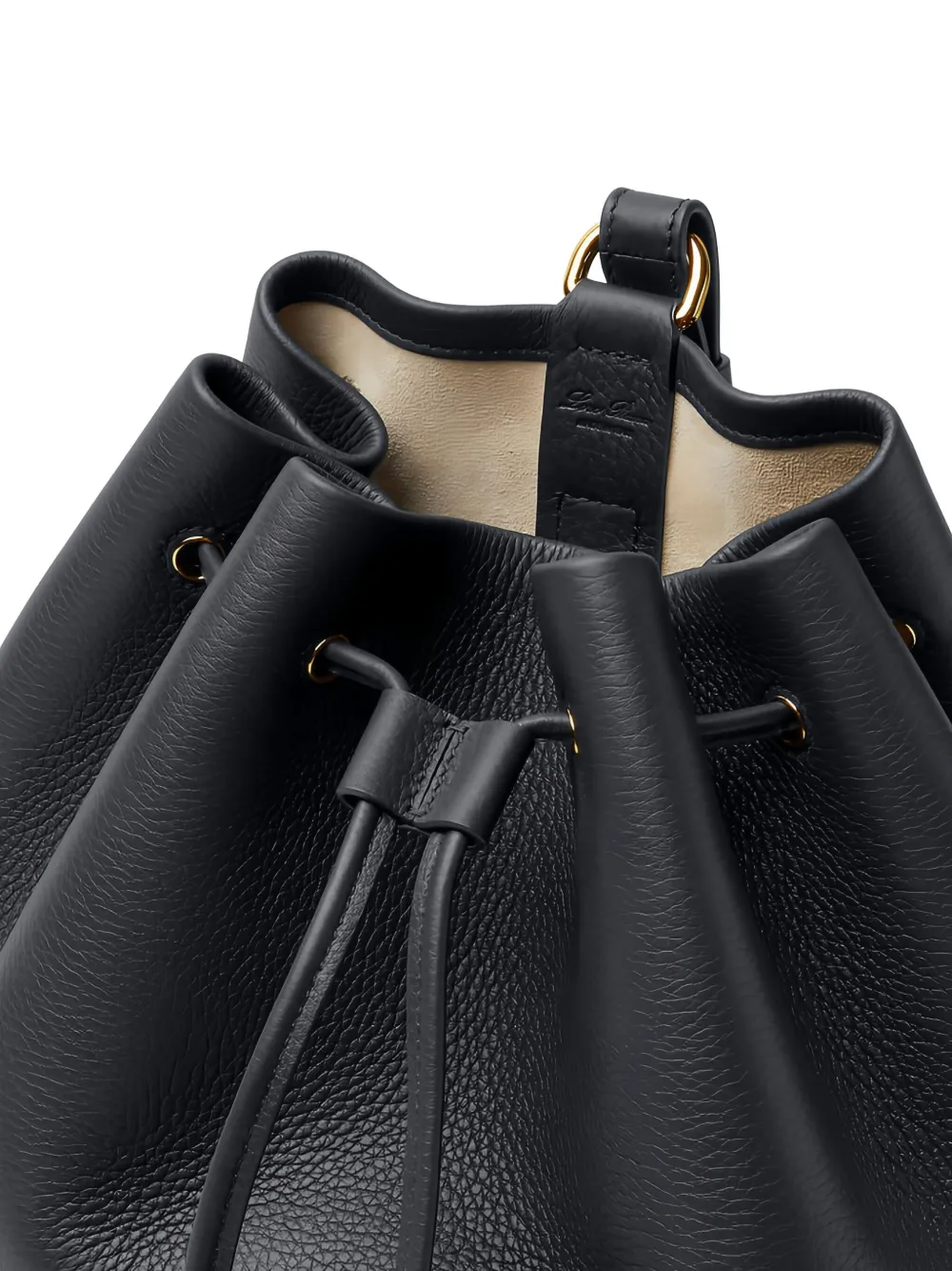 Loro Piana Drawstring Leather Backpack In Black