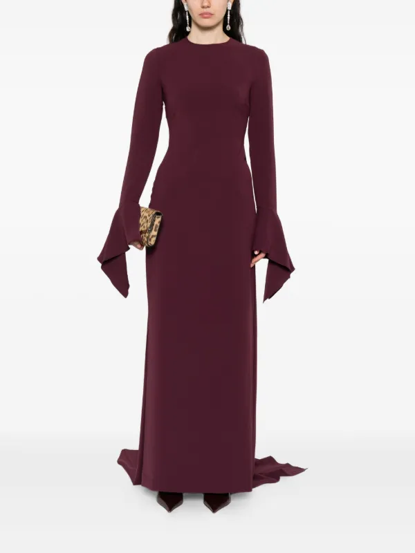 knee length dresses for ladies Embellished Mesh Sleeve Maxi Dress in Burgundy