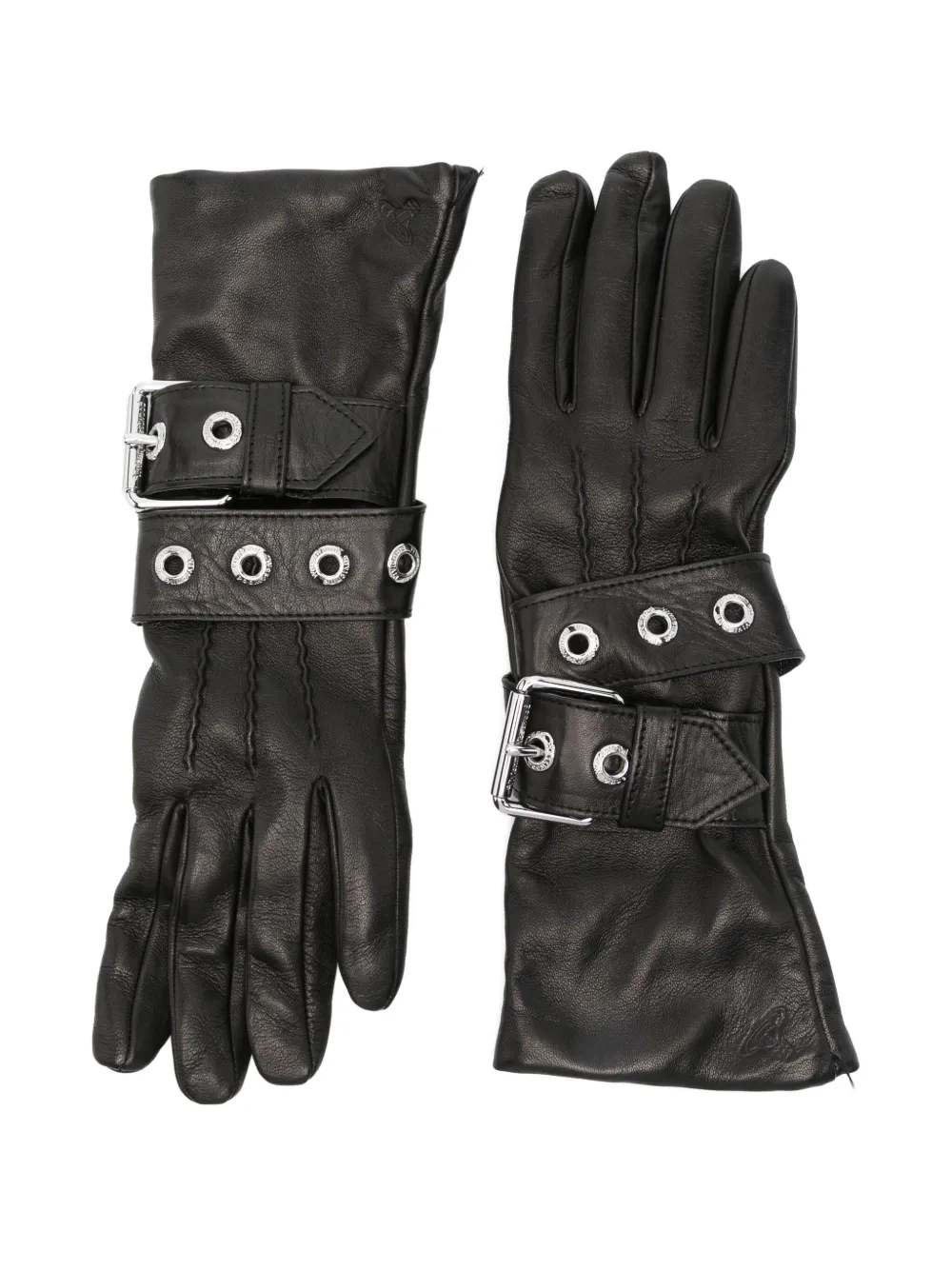 Vivienne Westwood Buckle-strap Leather Gloves In Black