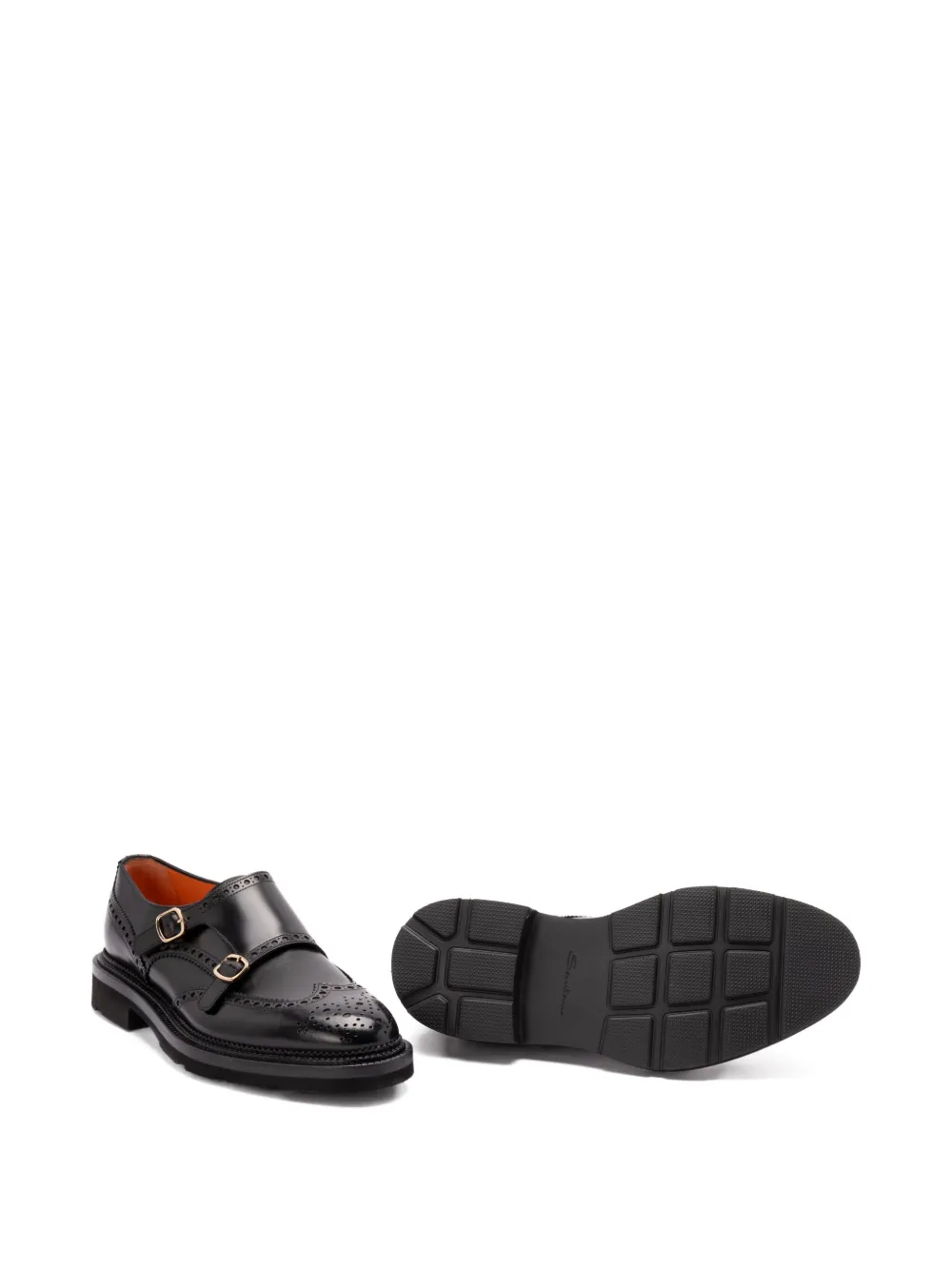 Santoni leather brogue-detailing monk shoes Black