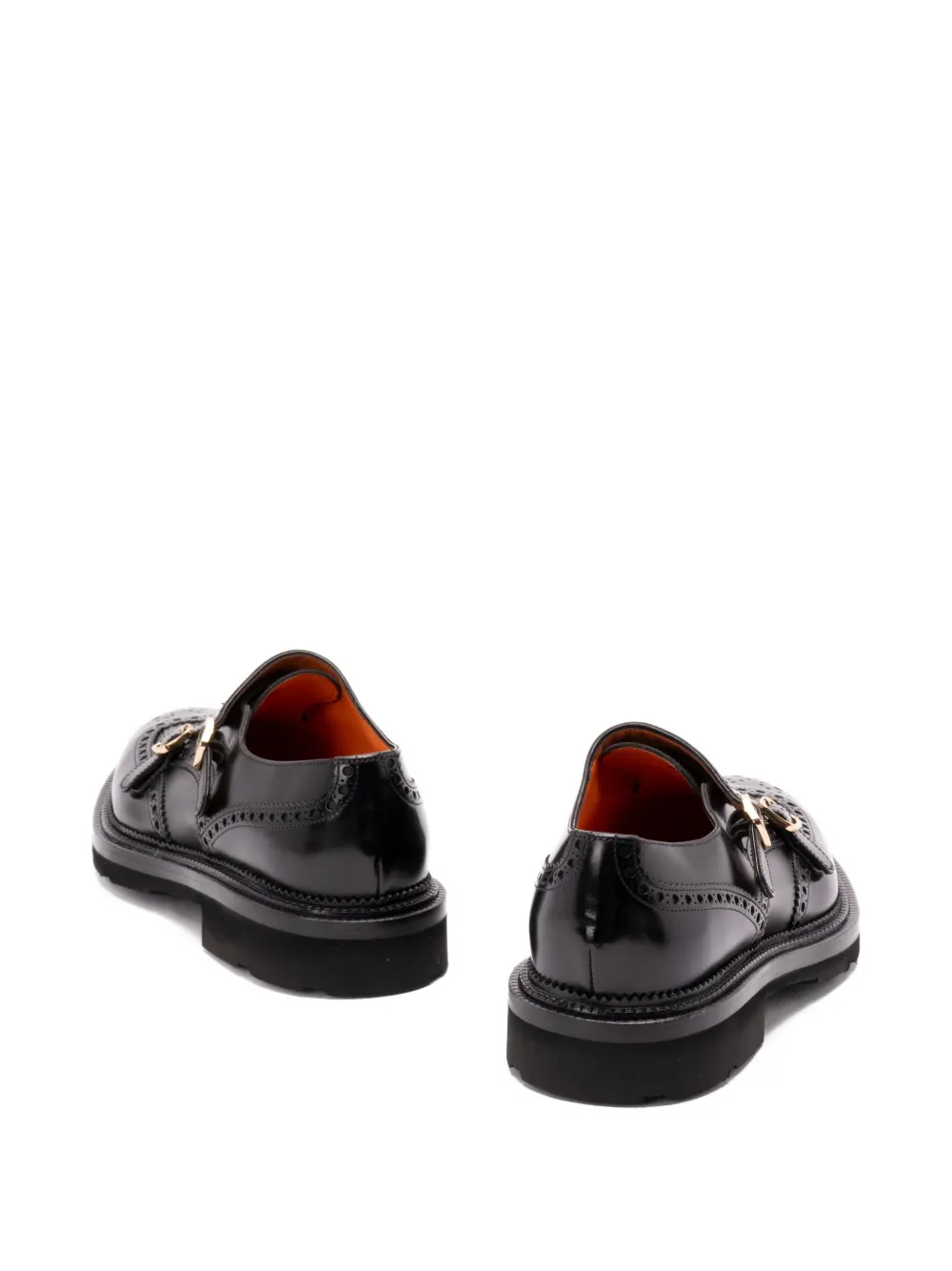 Santoni leather brogue-detailing monk shoes - Zwart