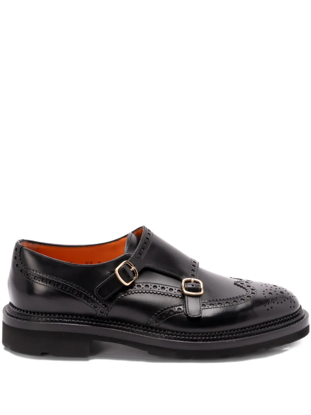 Santoni leather brogue-detailing monk shoes Black