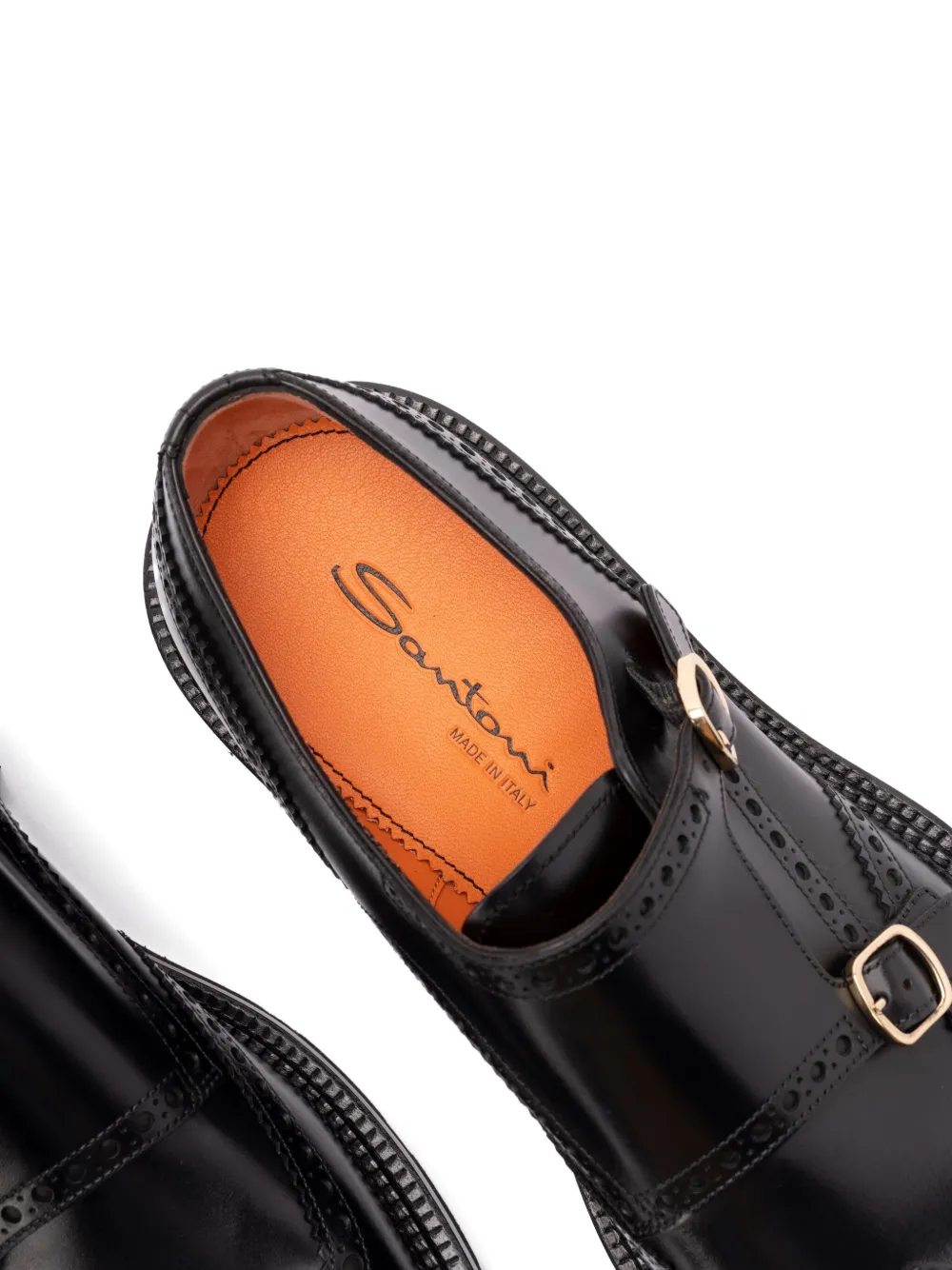Santoni leather brogue-detailing monk shoes Black
