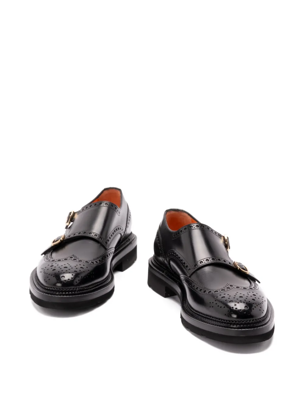 Santoni leather brogue-detailing monk shoes Black