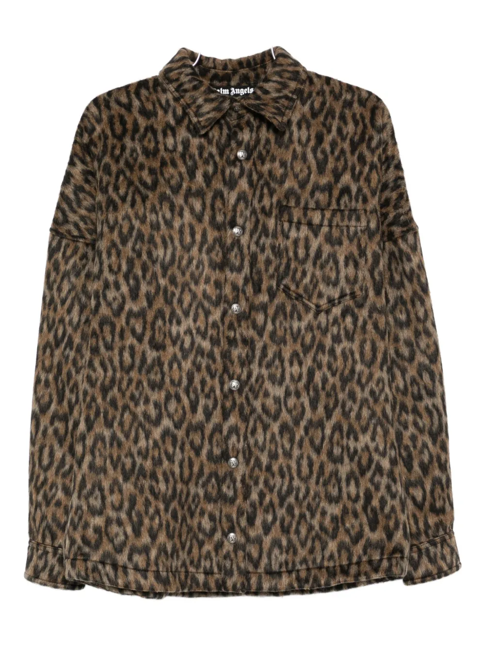 Palm Angels Leopard-print Button-fastening Overshirt In Brown
