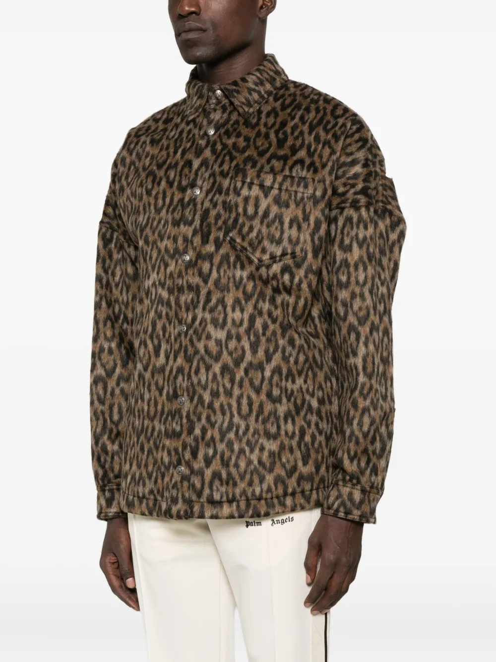 Palm Angels Shirtjack met luipaardprint en knoopsluiting Bruin