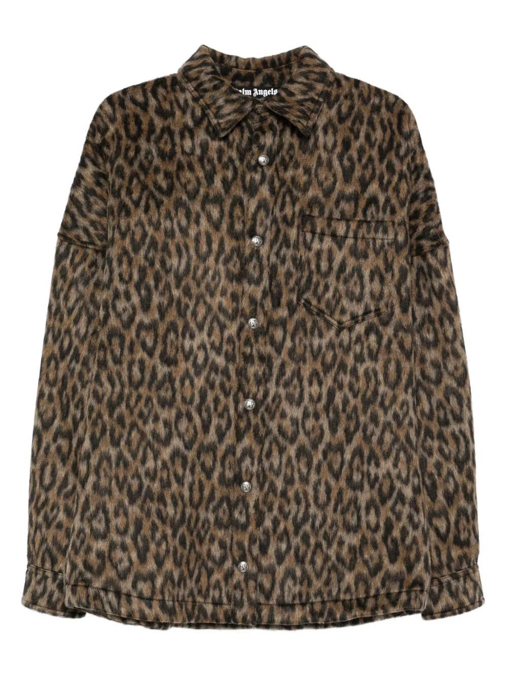 Palm Angels Shirtjack met luipaardprint en knoopsluiting Bruin