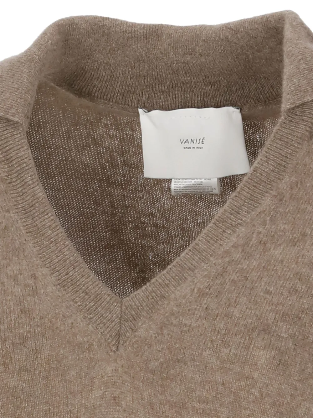 Vanisé Cashmere Sweater With Ribbed Cuffs And V Neckline In Brown