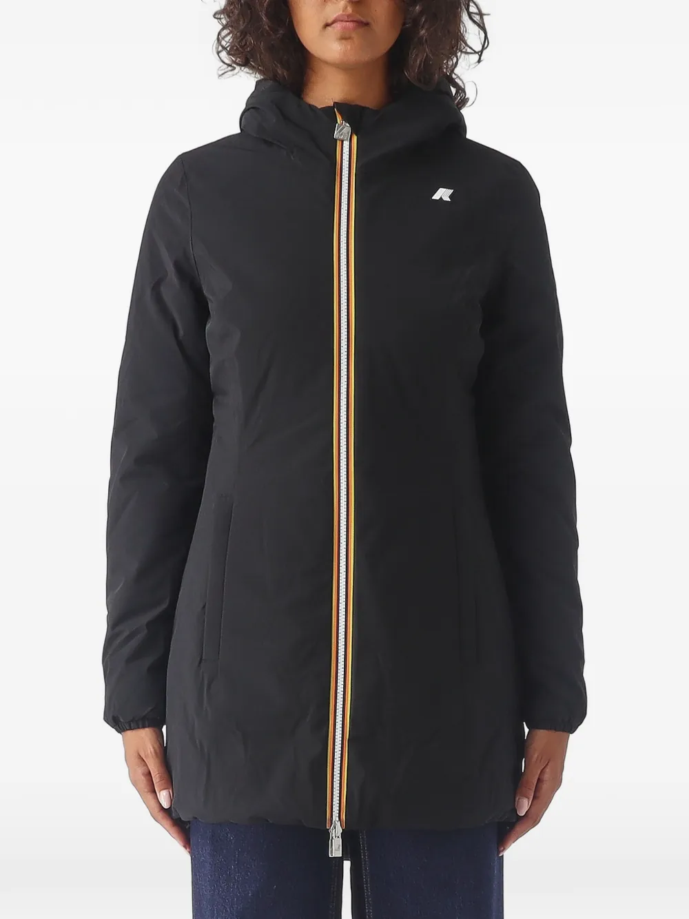 K-Way hooded zip-front coat - Nero