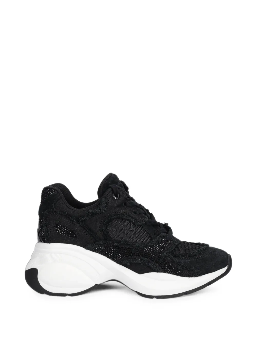 Michael Michael Kors Zuma embellished frayed mixed-media trainer - women - Cotton-Linen Blend/Calf Suede/Other Materials/Polyester/Polyester/Rubb...