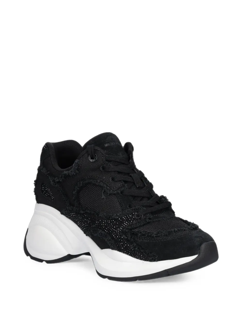 Michael Kors Zuma embellished frayed mixed-media trainer Zwart