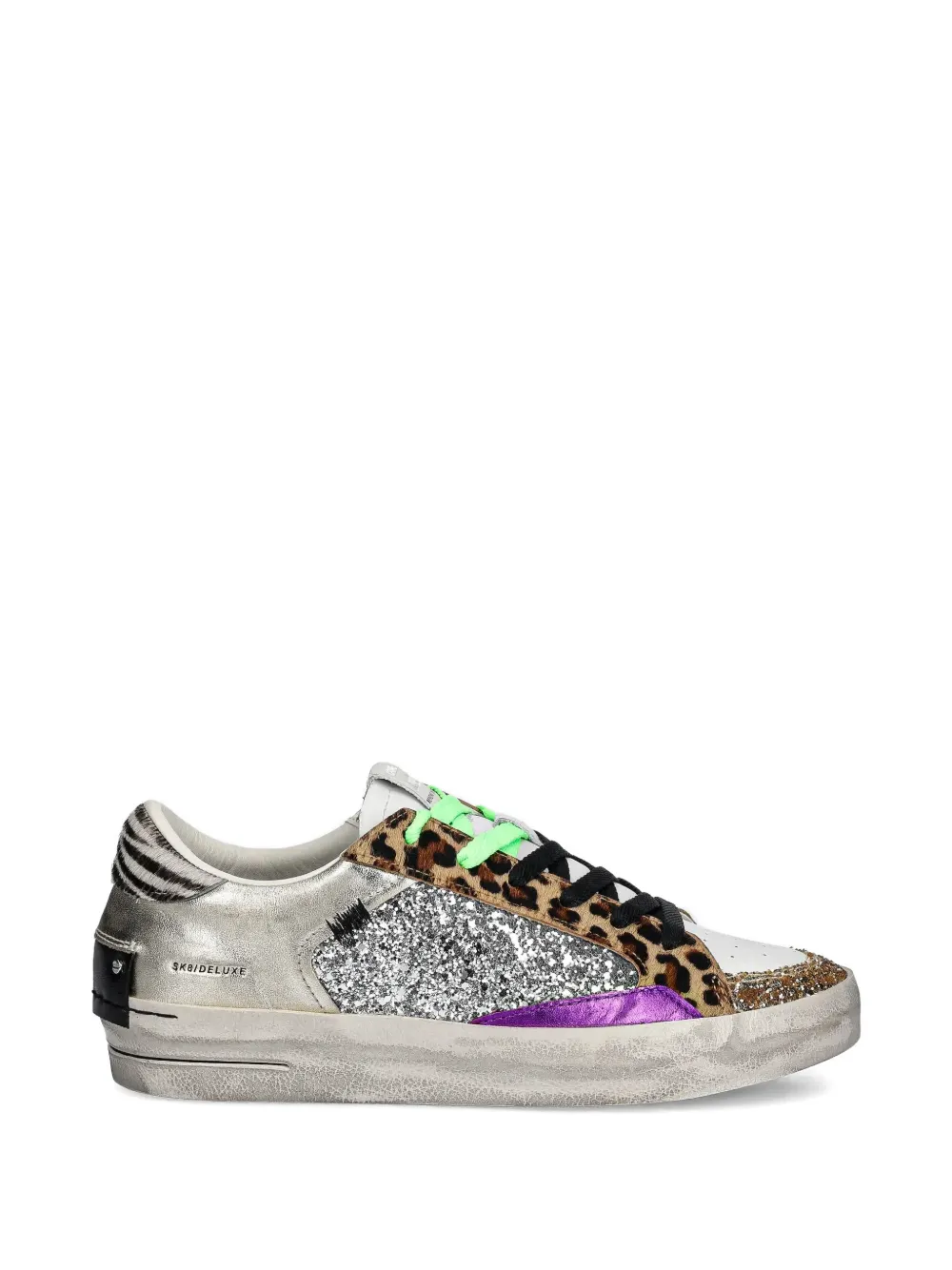 Crime London Sk8 Deluxe animal-print glitter-embellishment sneakers Zilver