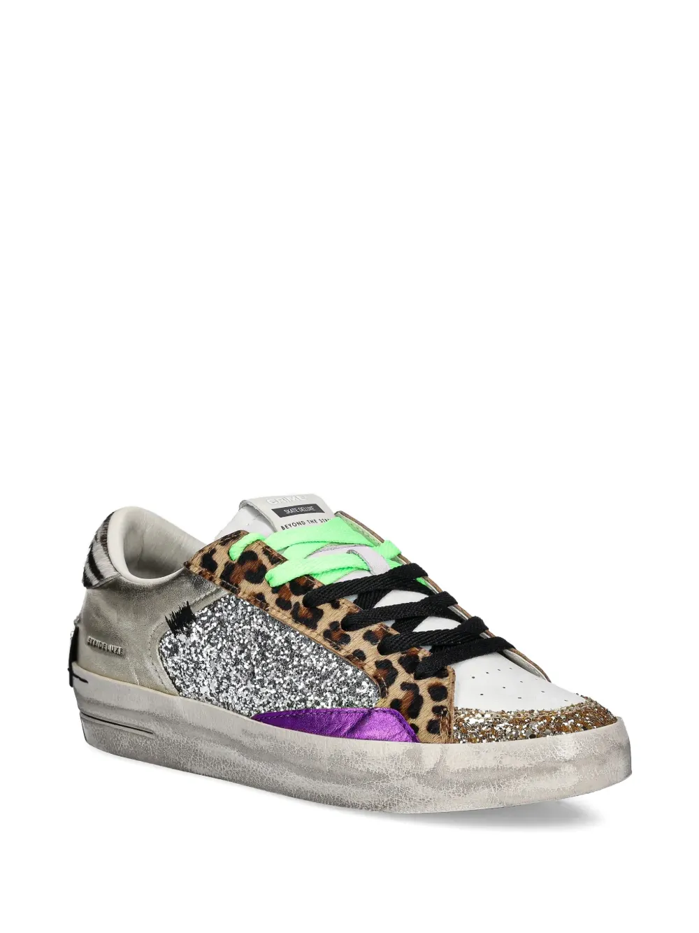 Crime London Sk8 Deluxe animal-print glitter-embellishment sneakers Zilver