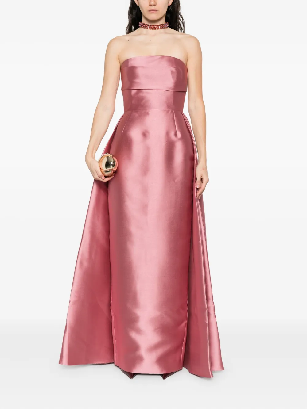 Solace London Tiffany Pink Long Dress With Draped Details And Flared Skirt In Twill Woman In Pink
