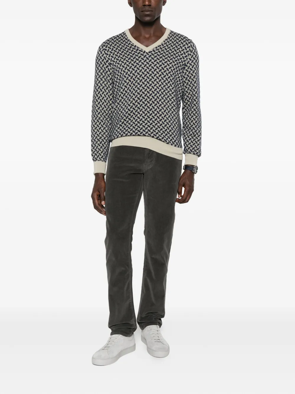 Drumohr Geometric-pattern V-neck Sweater In Multi