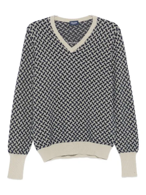 Drumohr geometric-pattern V-neck sweater