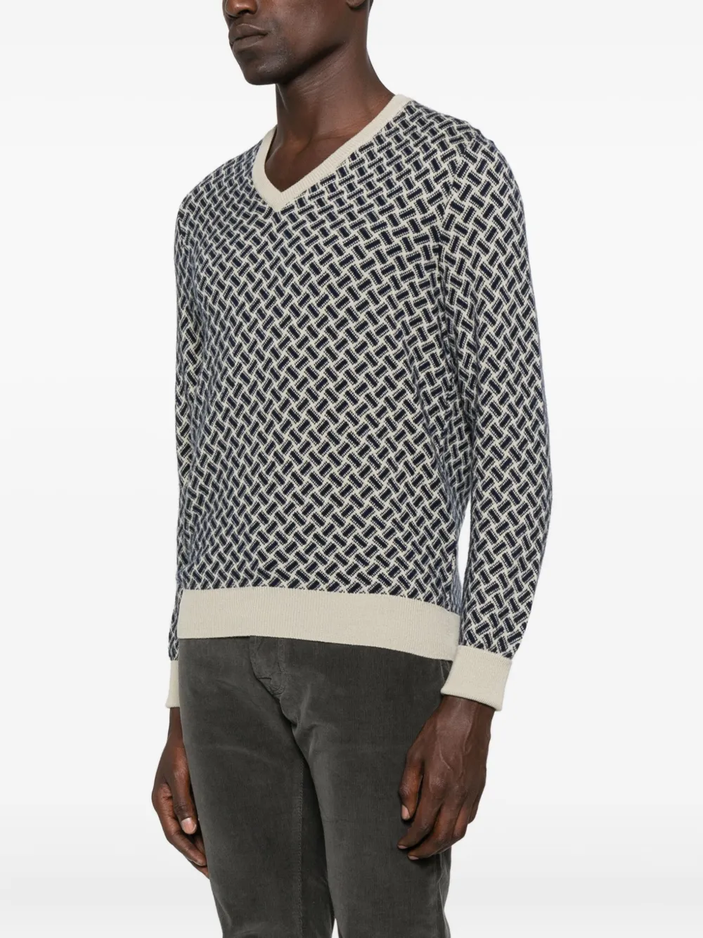 Drumohr Geometric-pattern V-neck Sweater In Multi