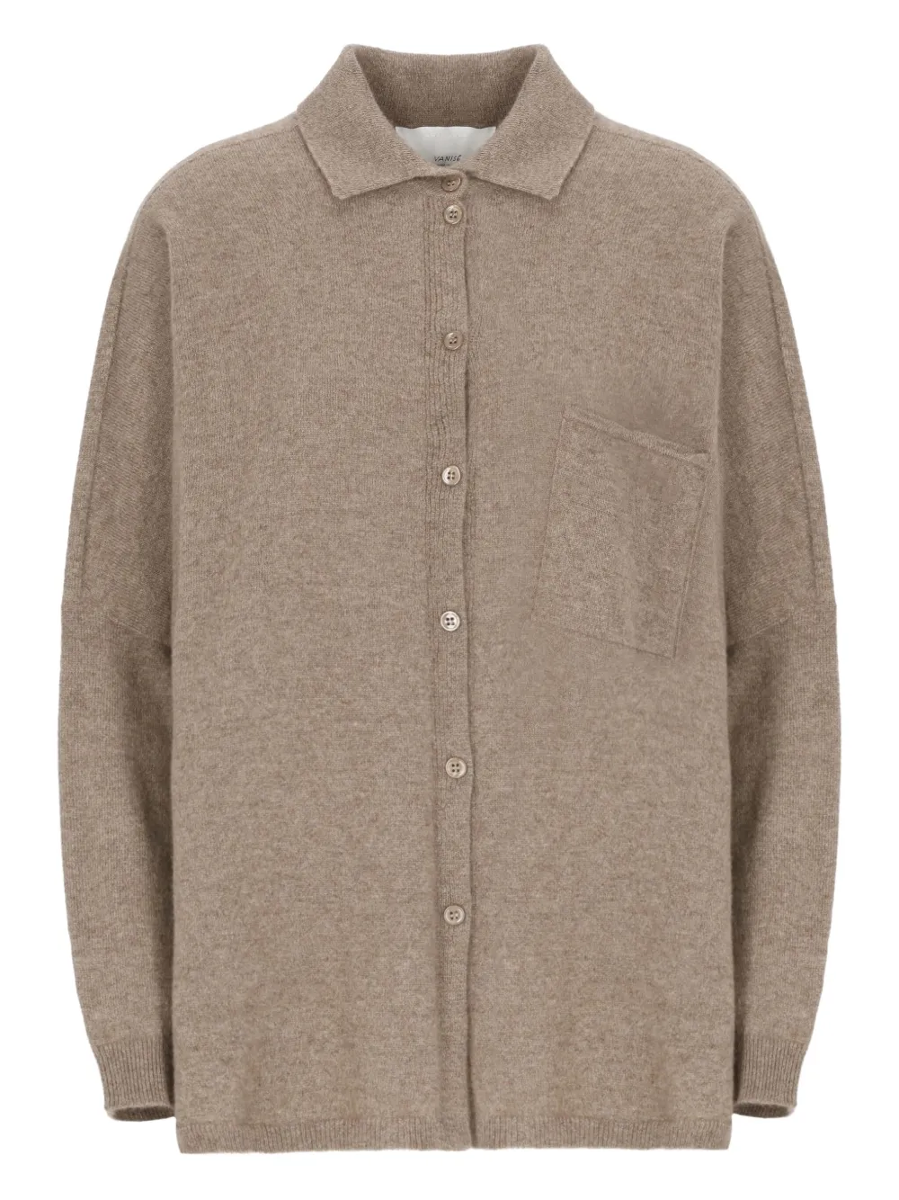 Vanisé Cashmere Long Sleeve Collared Knit Cardigan In Brown