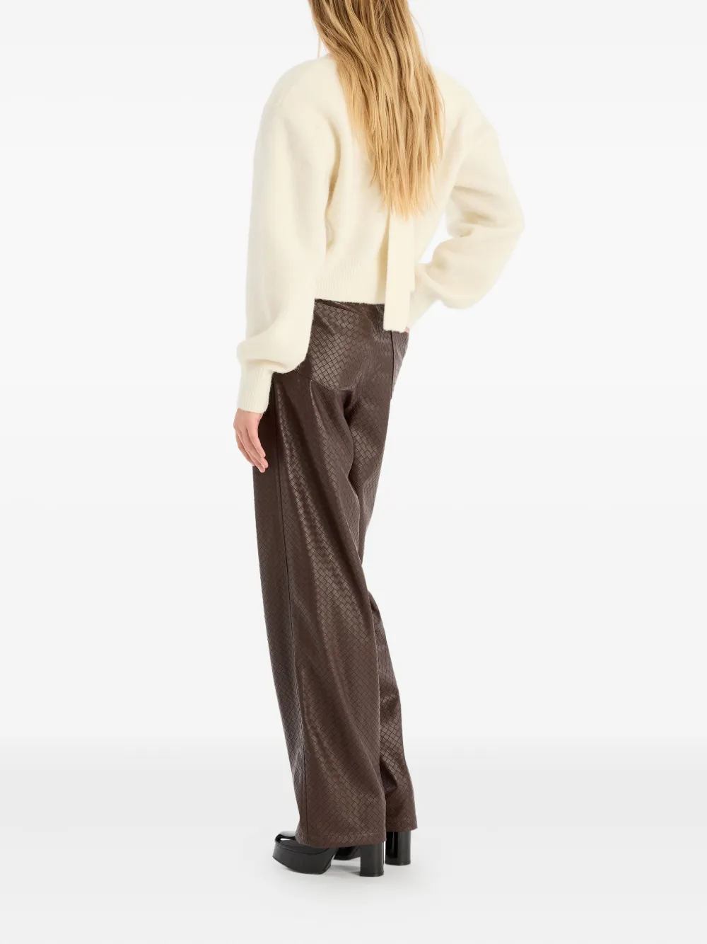 Rotate Birger Christensen Brown Pants With Wide Leg And Woven Texture In Tech Fabric Woman In Brown