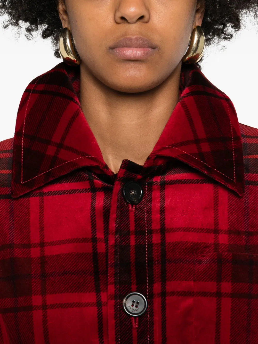 Saint Laurent Tartan Jacket In Velvet In Red