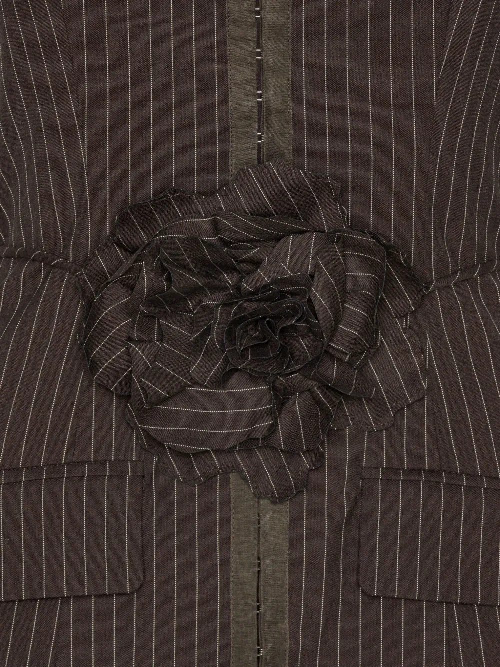 Rotate Birger Christensen Rotate Birgerchristensen Pinstripe Rose-embellished Mini Dress In Brown