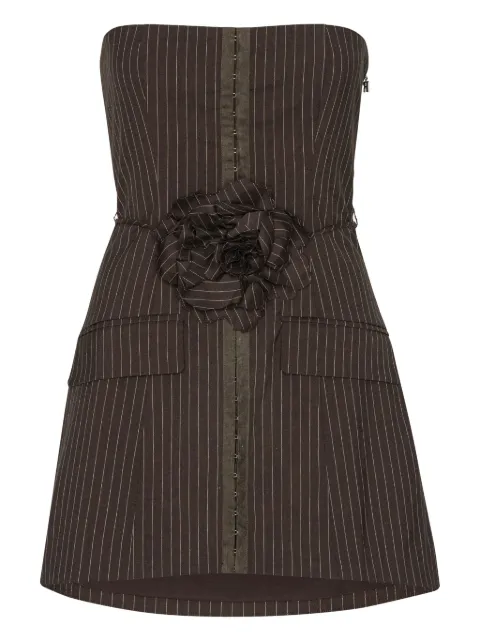 ROTATE BIRGER CHRISTENSEN pinstripe rose-embellished mini dress