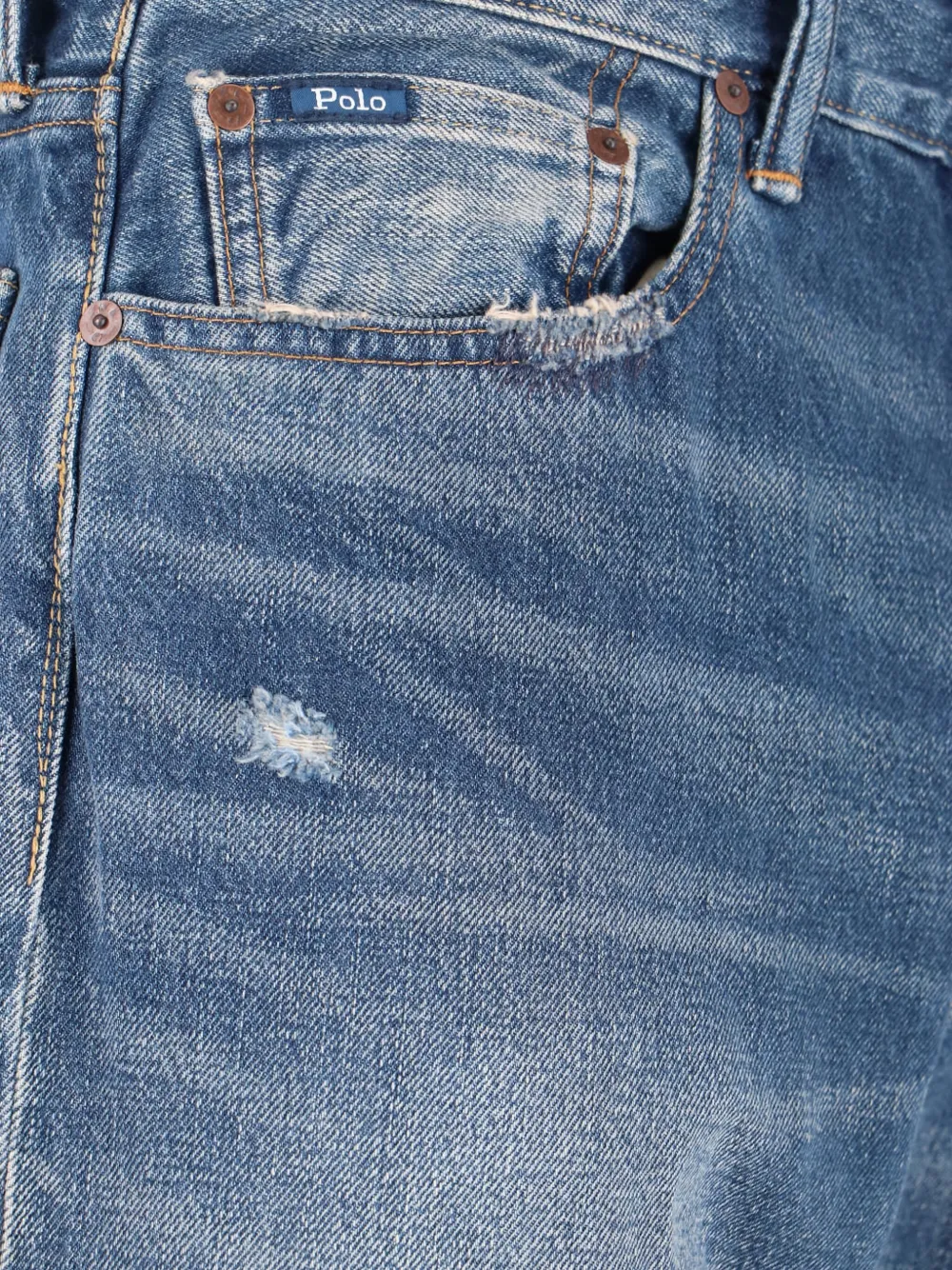 Polo Ralph Lauren logo-patch distressed jeans Blauw