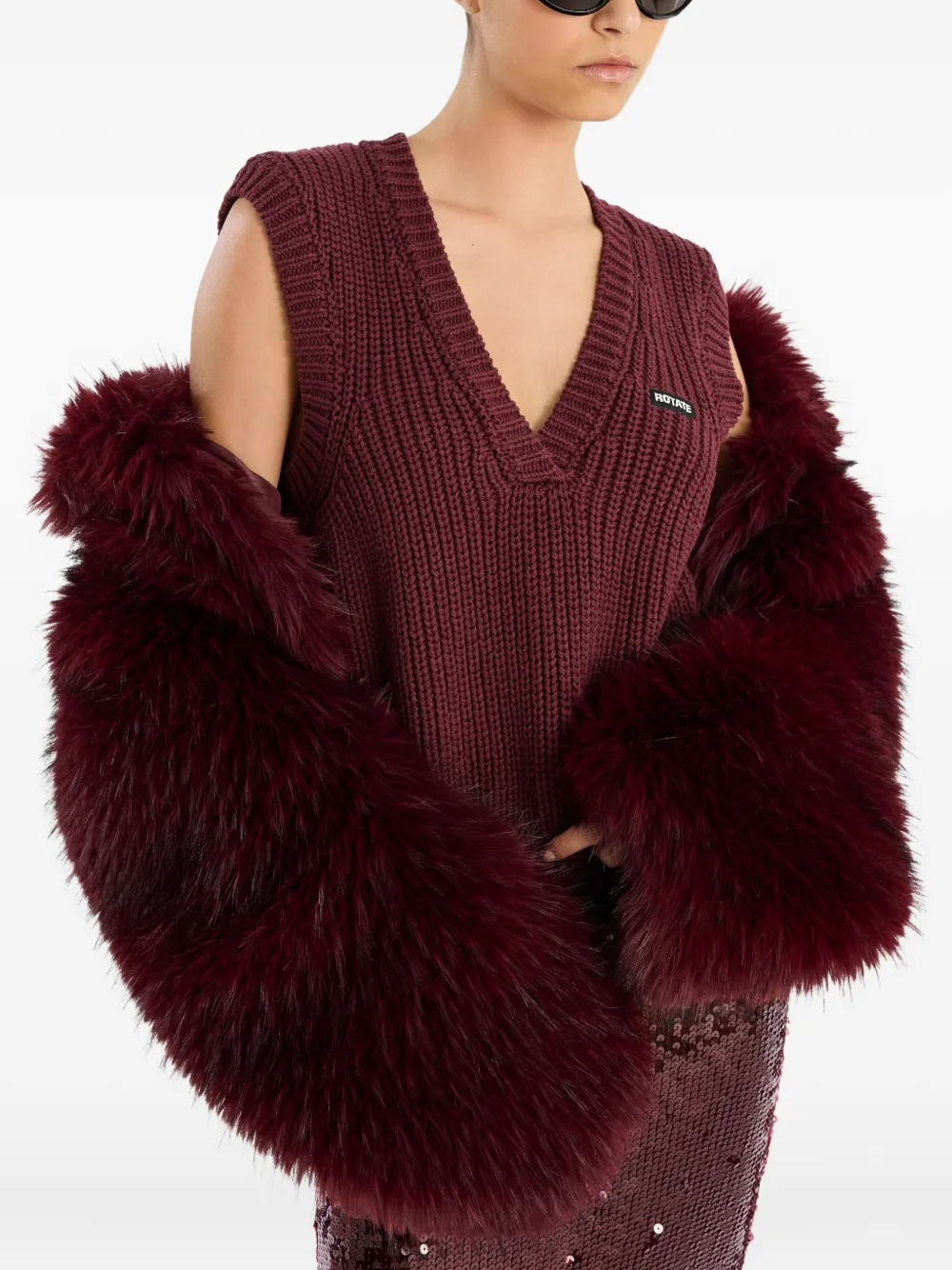 Rotate Birger Christensen V-neck Knitted Vest In Red