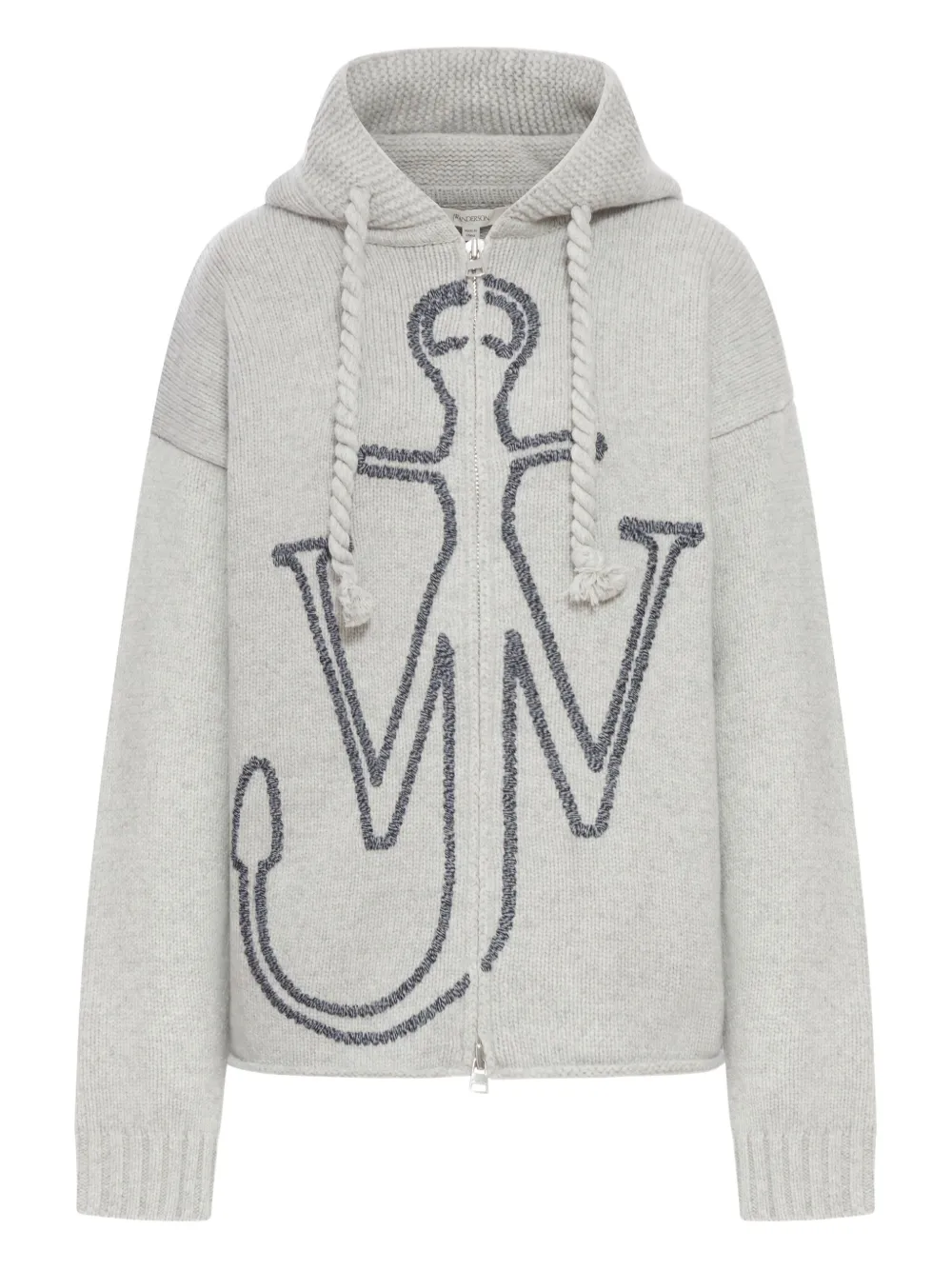 Jw Anderson J. W. Anderson Hooded Grey Wool Sweater With Anchor Embroidery In Gray