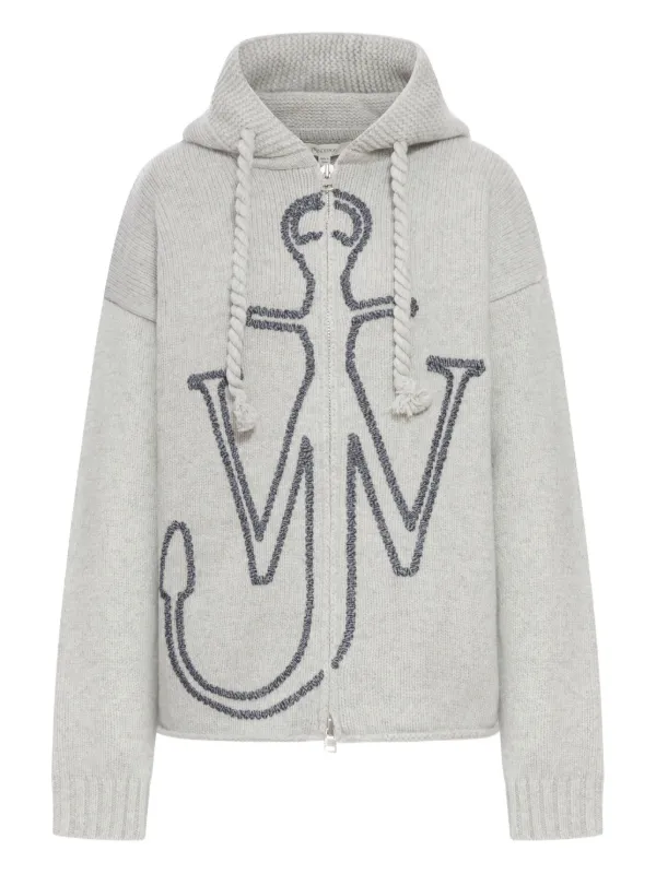 JW Anderson Wool Anchor-embroidery Hoodie in Grey