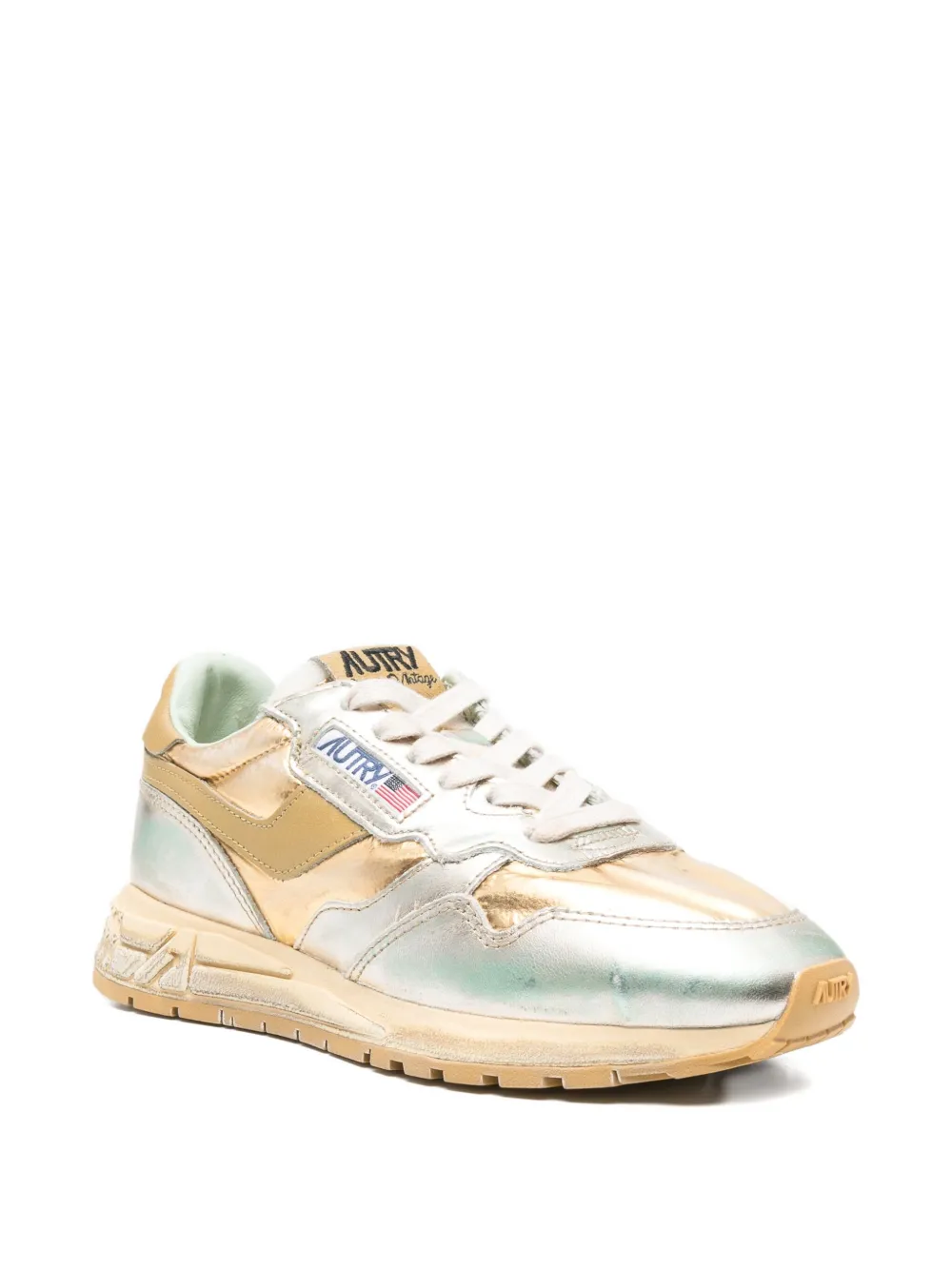 Autry metallic-effect leather sneakers Grey