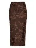 ROTATE BIRGER CHRISTENSEN rose-embellished pencil midi skirt - Brown