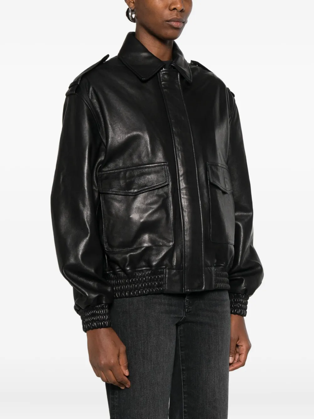 Arma Leather Bomber Jacket In Black