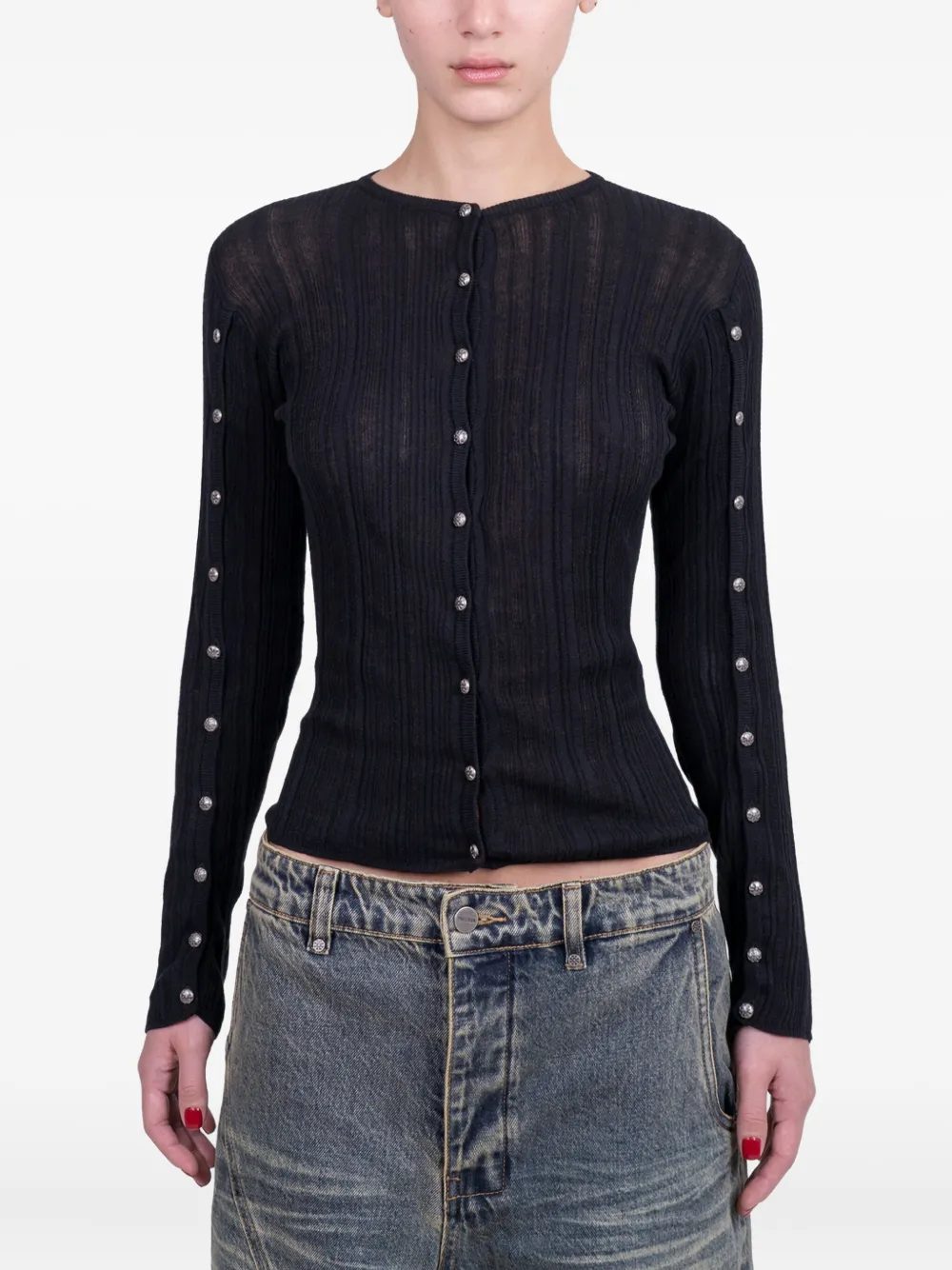 Protémoa Touch Ribbed Button-embellished Cardigan In Black