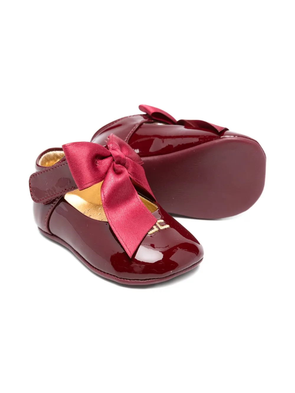 Elisabetta Franchi La Mia Bambina patent-leather bow ballerinas - Rood