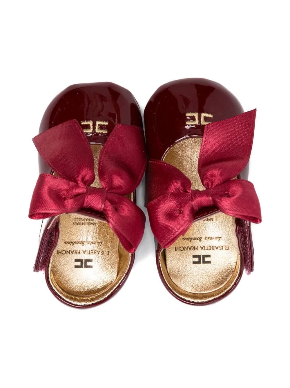 Elisabetta Franchi La Mia Bambina patent-leather bow ballerinas Red