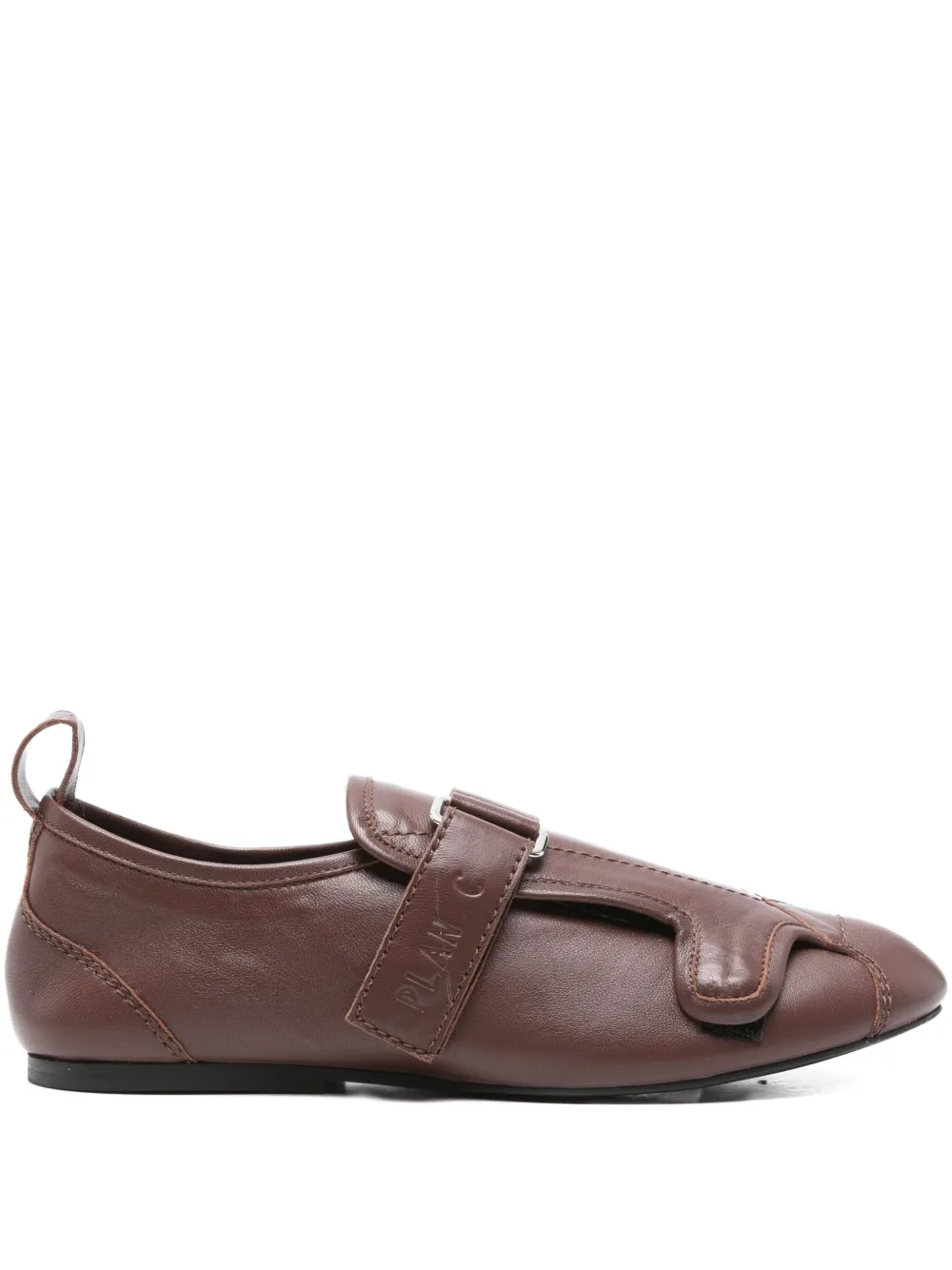Plan C Leren sneakers met gespbandje Bruin