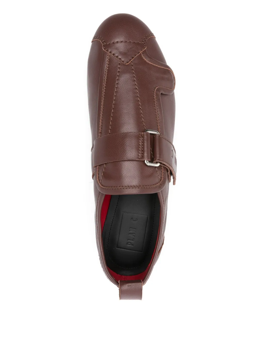 Plan C Buckle-strap Leather Sneakers In Brown