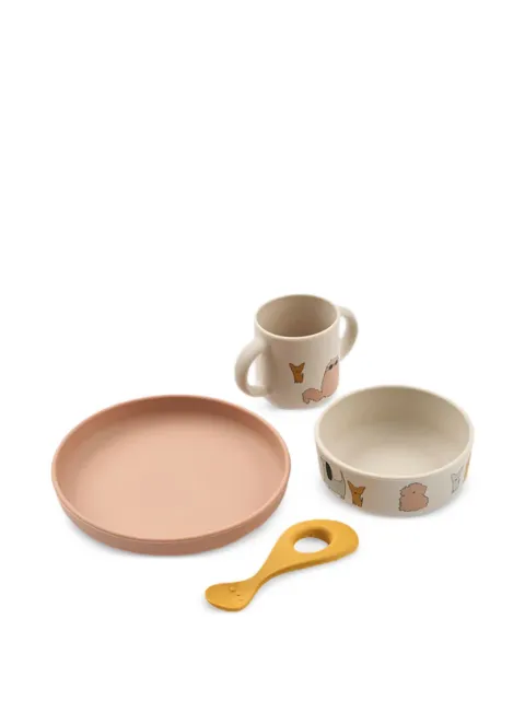 Liewood set de vajilla Vivi con perros y gatos estampados