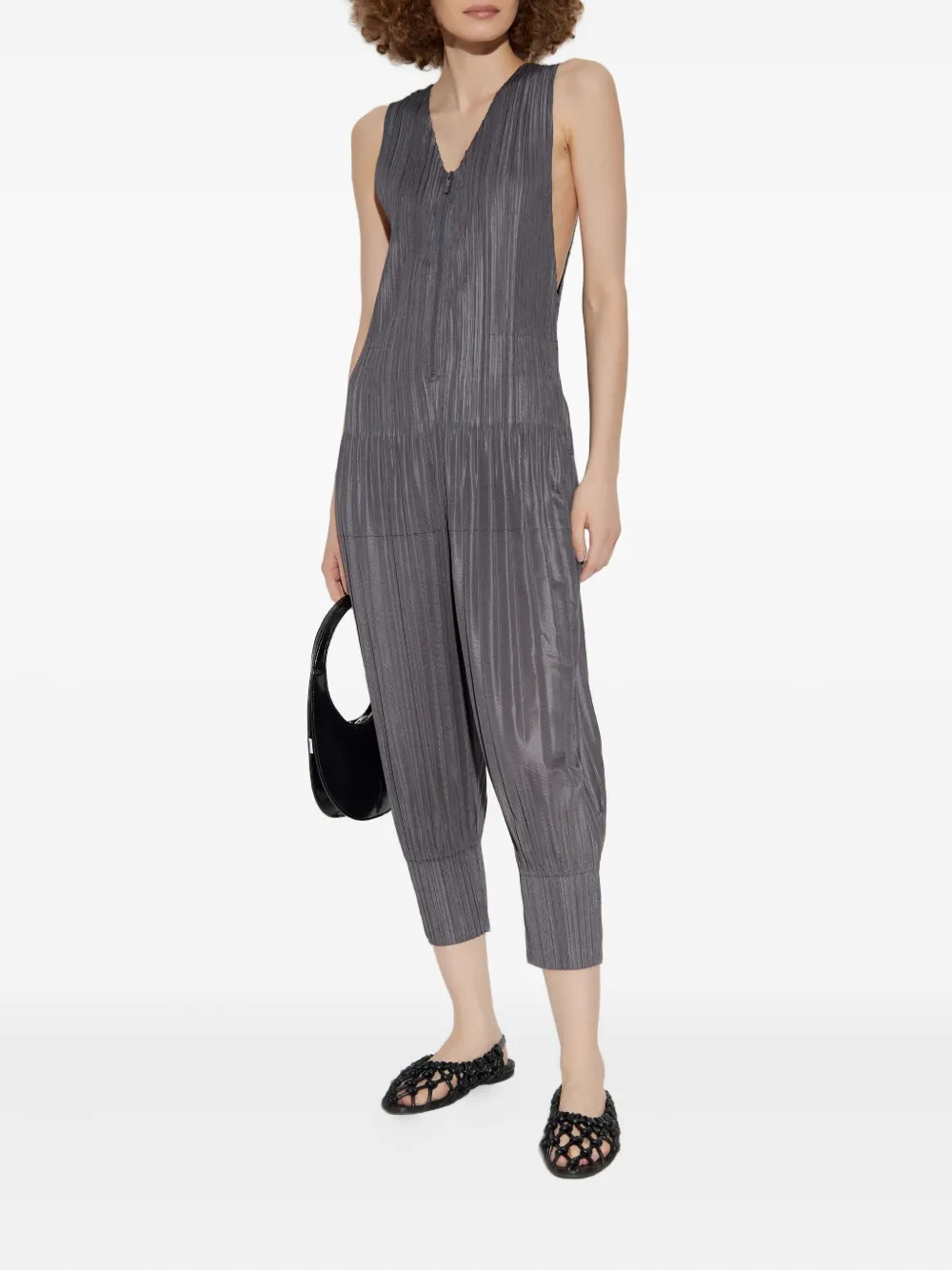 Issey Miyake Zip Pleated Jumpsuit In Gray